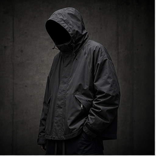 Dark CH0ZEN campaign scene with layered black utility garments.